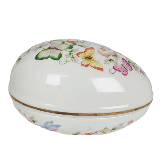 Vtg Butterfly Avon Porcelain Egg 22K Gold Trim